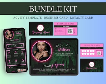 Tropische bewerkbare Acuity-planningssjabloon, zwart roze neon DIY-boekingssitesjabloon, Lash Tech, Acuity Revamp, schoonheidsspecialiste visitekaartje