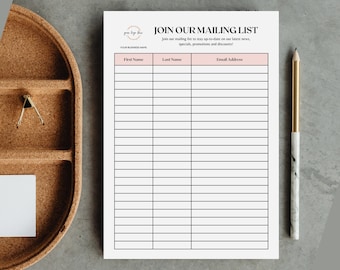 Editable Mailing List Template, Esthetician Email Address List Sign Up Sheet, Spa Beauty Business Forms, Template Canva, Esthetician Form