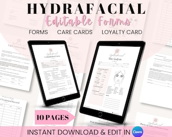 Bewerkbare Hydrafacial-behandeling Toestemmingsformulieren Gezichtsconsultatie Klantintake Huidverzorgingsformulieren Schoonheidsspecialiste Sjabloon Salon Med Spa Zakelijk