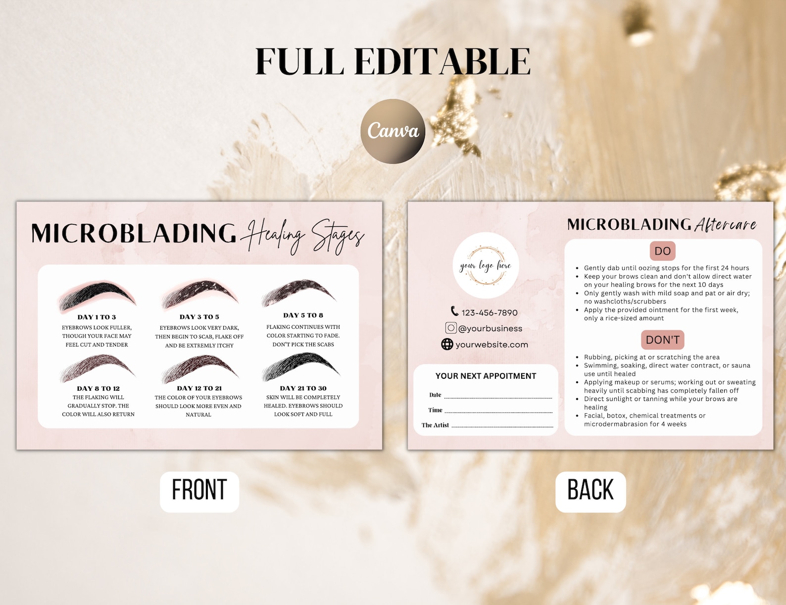 Editable Eyebrows Aftercare Card, PMU Microblading Template DIY Card ...