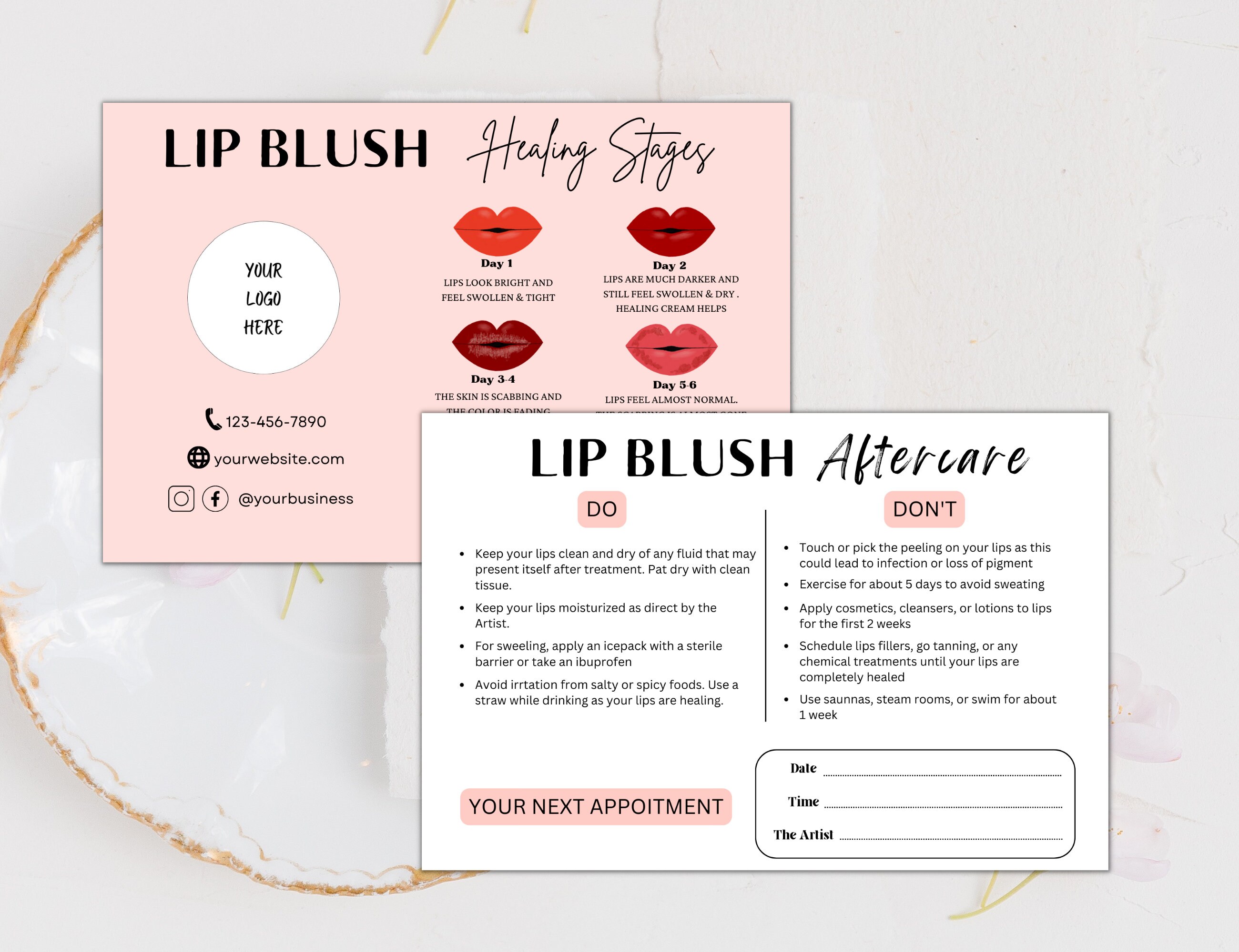 DIY Lip Blush Aftercare Template, PMU Aftercare Card, Design All in One