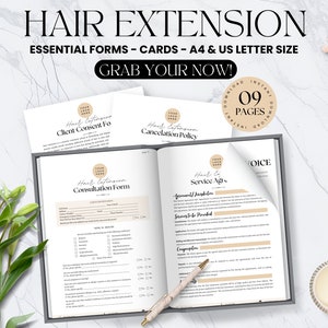 Extensões de cabelo editáveis contrato formulário de consulta de cabelo extensões de cabelo após cartão de cuidados extensões de cabelo acordo cabeleireiro cabeleireiro