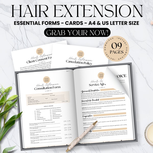 EDITABLE Hair Extensions Contract Hair Consultation Form Hair Extensions After Care Card Hair Extensions Agreement Hairdressing Hairstylist