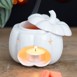 White Pumpkin with Stars Oil Burner. Home fragrance, wax melts, essential oils, pumpkins, autumn, halloween decoration.