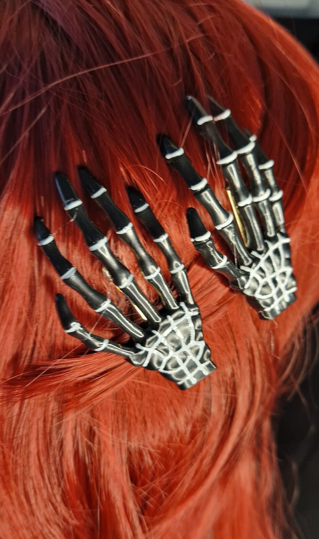 Skeleton Hand Hair Clips, Black and White. Goth Hair Clip, Goth Hair