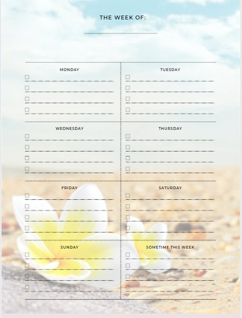 Digital Weekly Planner, Printable Weekly Planner, Weekly To Do List, Nature, Sunset, Palms Beach, Letter, Half Letter, A4, A5, Island image 1