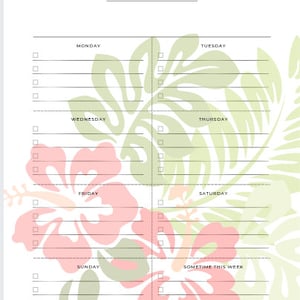 Druckbarer Wochenplaner, Floral, Tropisch, Blumen, To-Do-Liste, Digitaler Wochenplaner, Letter, A4, A5