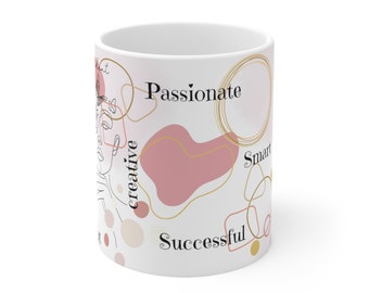 Empowerment in a Mug, Positive Self Affirmations to Start Your Day, boho style, contemporary mug, line art, abstract style Ceramic Mug 11oz
