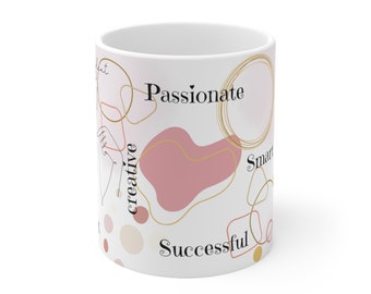 Empowerment in a Mug, Positive Self Affirmations to Start Your Day, boho style, contemporary mug, line art, abstract style Ceramic Mug 11oz