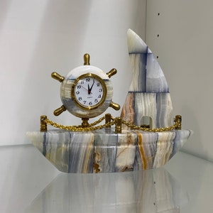 Marble/Onyx Boat clocks, Natural Solid carved stone, Modern, Decorate home/office/Gift love one handmade hand craft