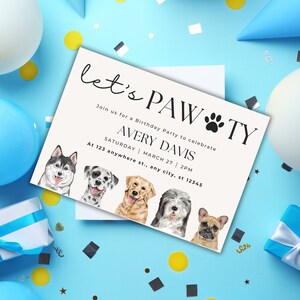 Paw-ty Time Delight, Personalized Digital Dog Birthday Card, Fetch the Fun, Birthday invitation card, digital file, printable file