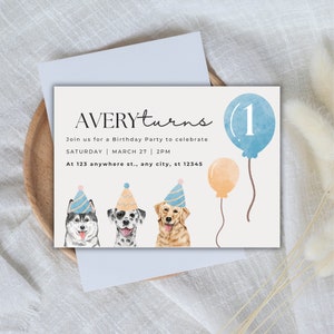 Paw-ty Time Delight, Personalized Digital Dog Birthday Card, Fetch the Fun, Birthday invitation card, digital file, printable file,dog lover