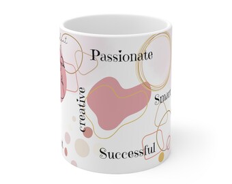 Empowerment in a Mug, Positive Self Affirmations to Start Your Day, boho style, contemporary mug, line art, abstract style Ceramic Mug 11oz