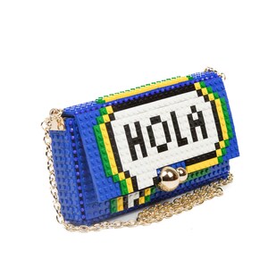 Cartera cuadrada  con dibujo de un bocadillo de comic- Cambia su dibujo cuando quieras -  Bloques tipo Lego de alta calidad - Envío Gratuito