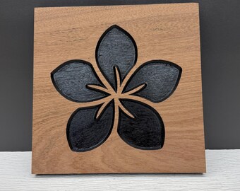 Plumeria Wall Art, Carved Wood Hawaiian Flower Decor, Frangipani Lei Flower Wall Hanging, Solid Hardwood Tropical Spa Bathroom Art