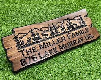 Outdoor Personalized Rustic Sign, Transform your cabin, campsite, with an Outdoor Wood Sign Welcome Sign Wood Wall Address Deer Trees LD-W