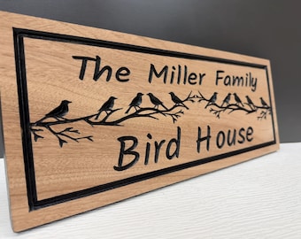 Custom Sign with Birds, Personalized Lake House Sign, Carved Wood Family Name Sign, Custom Cabin, Lake Home Decor Gift