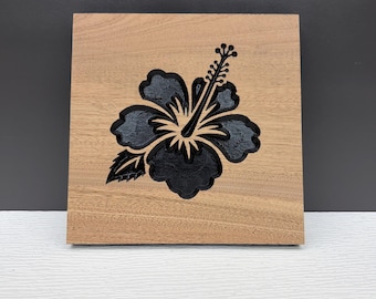 Hibiscus Wall Art, Carved Wood Tropical Flower Decor, Hawaiian Style Wall Hanging, Solid Hardwood Island Decor, Beach House Flower Art