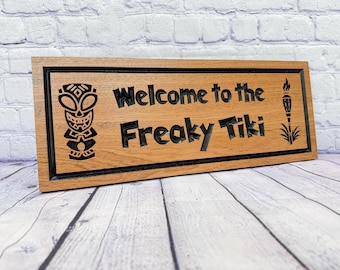 Tiki Bar Sign Wedding Gift, Couples Bar Sign Personalized, Custom Tropical Bar Decor Carved Hardwood, Anniversary Bar Gift Wood