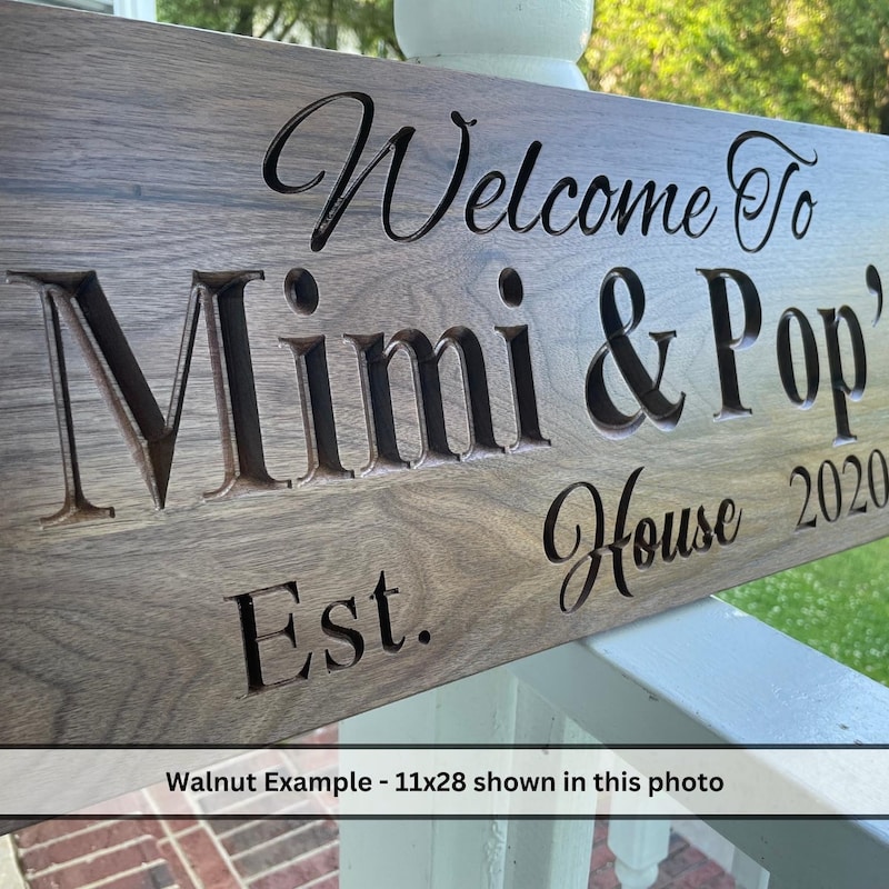 Custom Carved Hardwood Family Sign: Mimi & Papa, GiGi and Pops