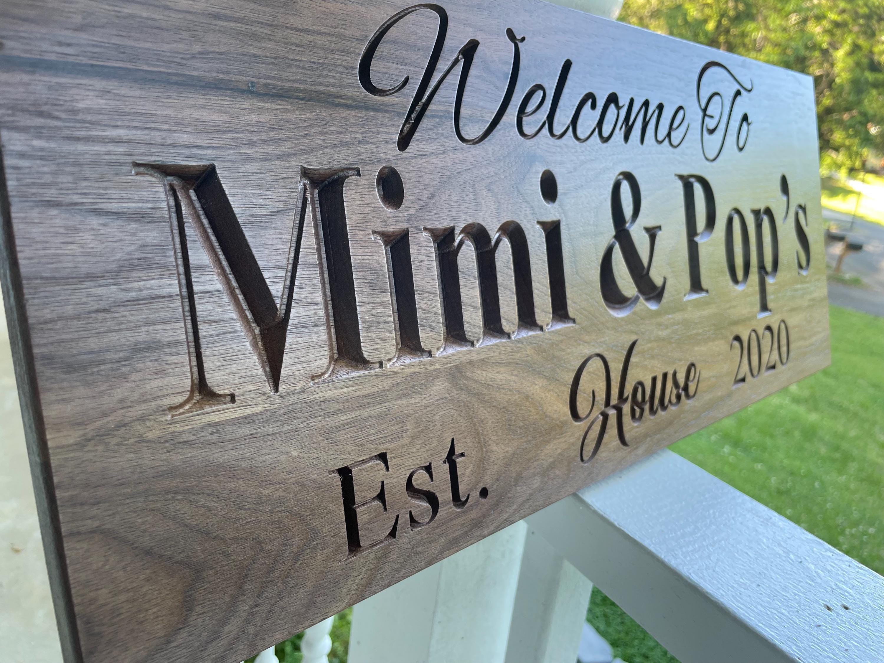 Custom Carved Hardwood Family Sign: Mimi & Papa, GiGi and Pops