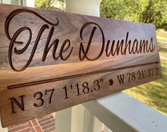 Long Distance Relationship Gift Coordinates Sign, Where We Met Wood Sign, Custom GPS Love Location Carved Hardwood