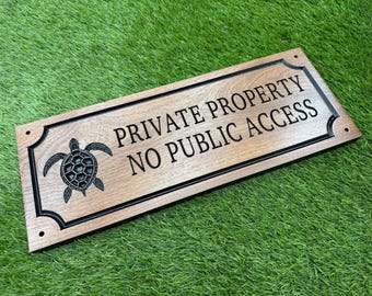 Private Property Sign Custom Wood, Sea Turtle Coastal Property Sign, No Public Access Sign Carved Hardwood, Beach Property Sign
