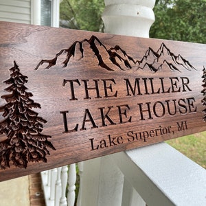 Outdoor Custom Sign, Wooden Carved Sign, Pine Trees, Camp Sign, Custom Sign, Mountain Home, Rustic Cottage Signs, Wooden Signs Rustic Timber