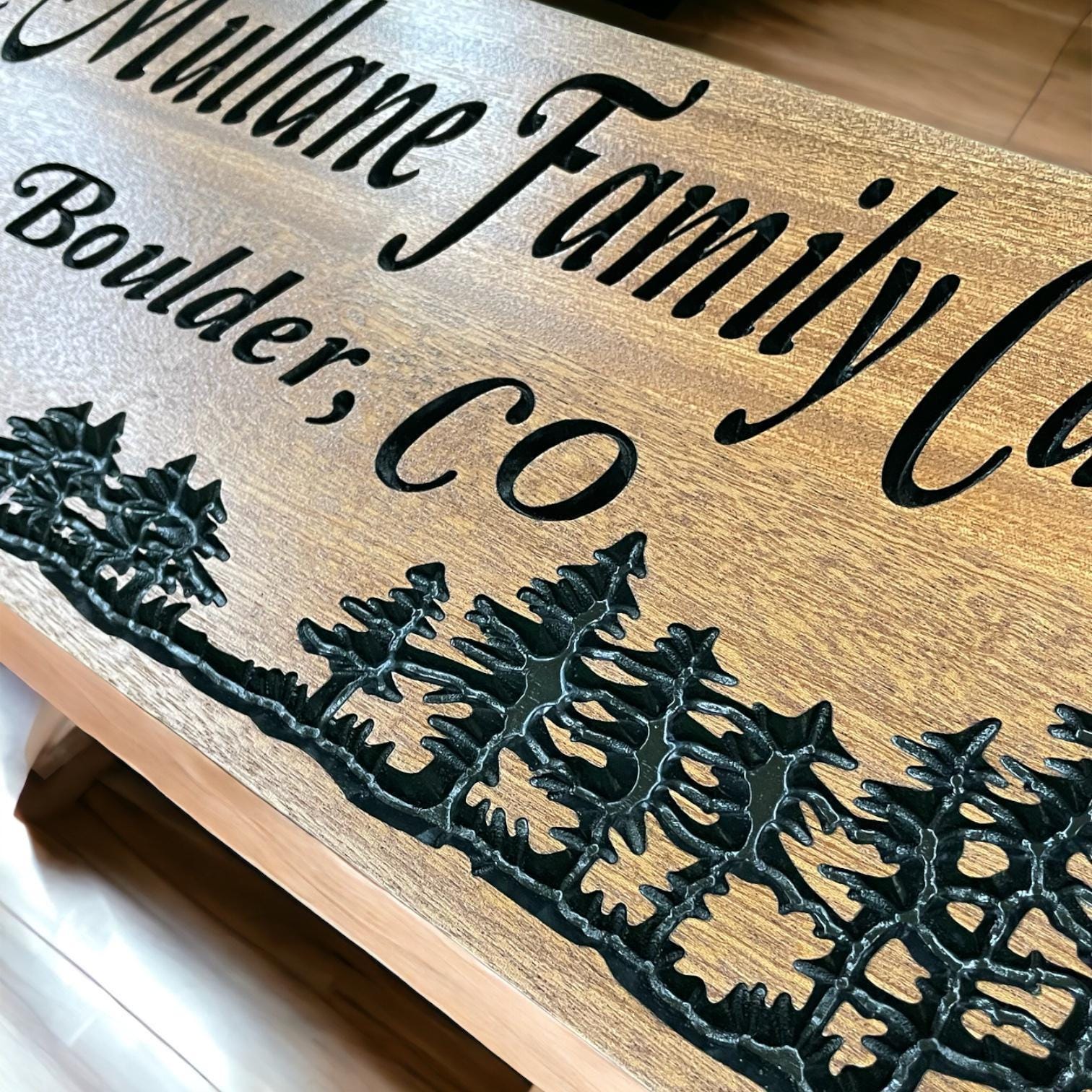Custom Carved Wood Cabin Sign: Personalized Mountain Home Decor