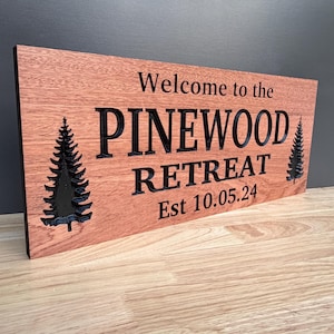 Custom Carved Wood Sign, Lake House Sign Gift, Rustic Cabin Welcome Sign, Housewarming Gift, Personalized Cabin Sign, Carved Wooden Sign