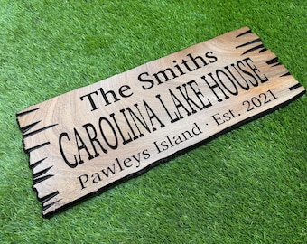 South Carolina Lake House Sign Custom Wood Live Edge, SC Cabin Sign Personalized, Lowcountry Home Sign Carved Hardwood Carolina