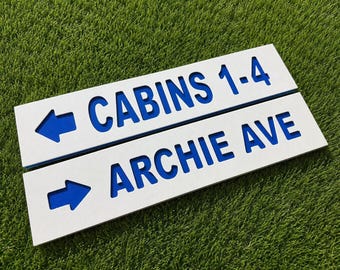 Custom Directional Sign, Carved Outdoor Street Sign, Waterproof Arrow Sign for Cabin Lake House Campground Farm, Personalized Road Sign
