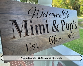 Custom Carved Hardwood Family Sign: Mimi & Papa, GiGi and Pops