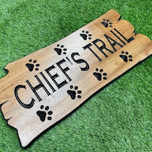 Personalized Hiking Trail Sign: Dog Paw Prints - Cabin Decor