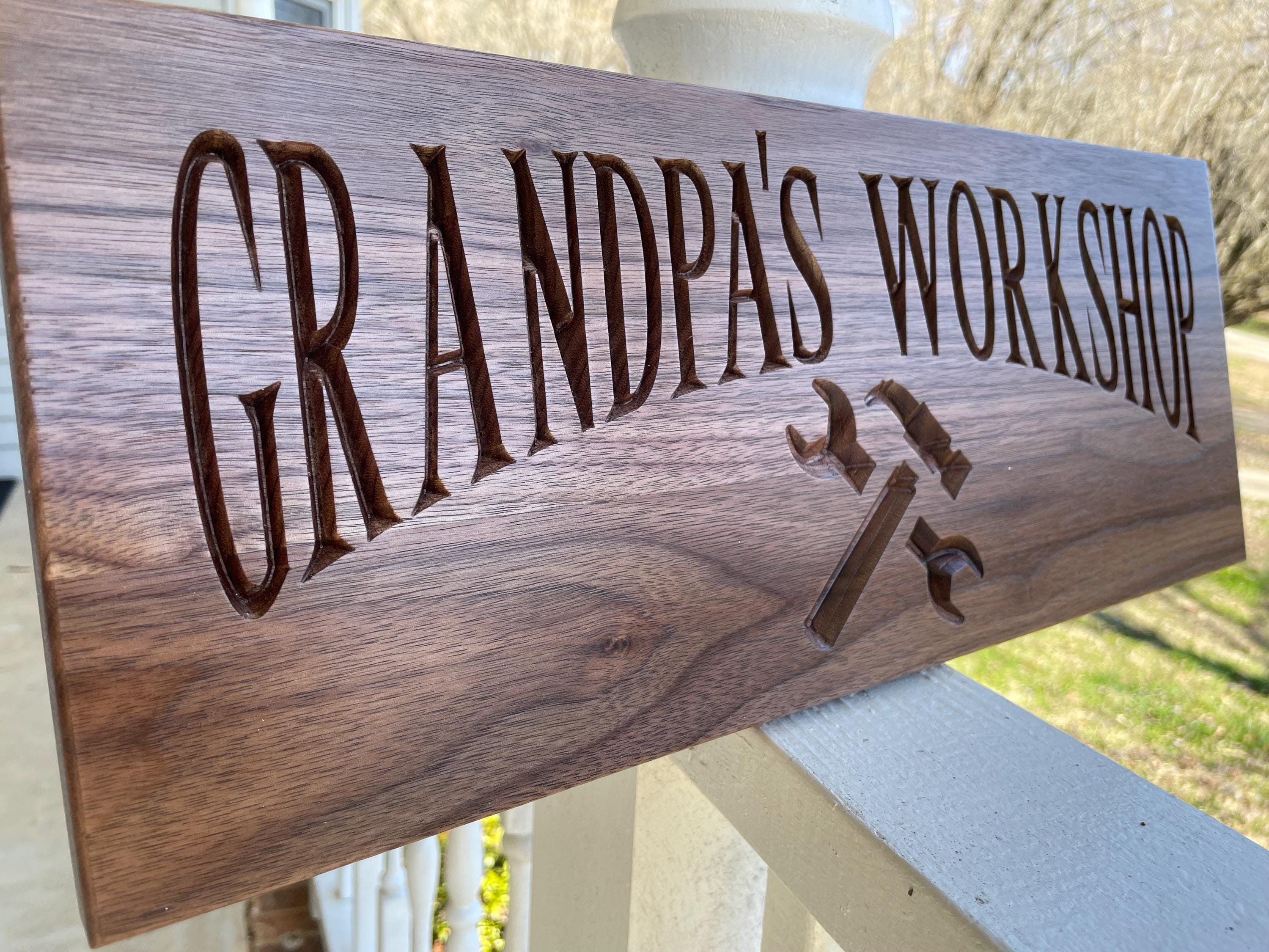 Custom Wood Workshop Sign: Grandpa's Garage - Rustic Carved Gift