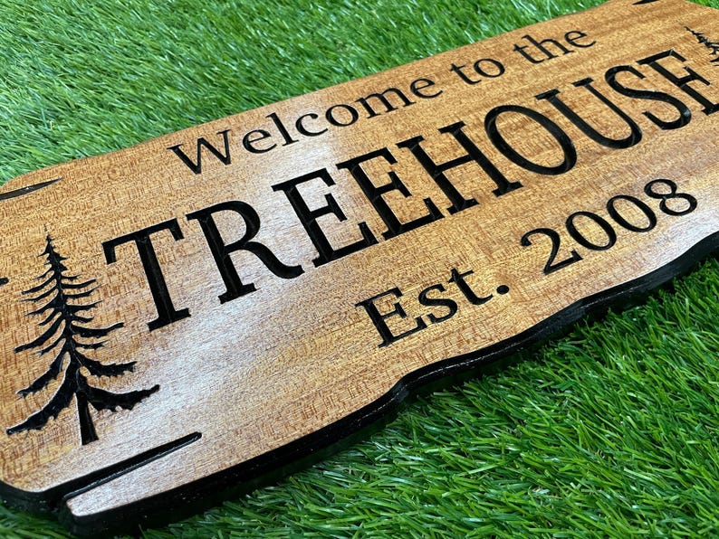 Custom Treehouse Sign: Personalized Cabin Decor With Pine Trees Live ...