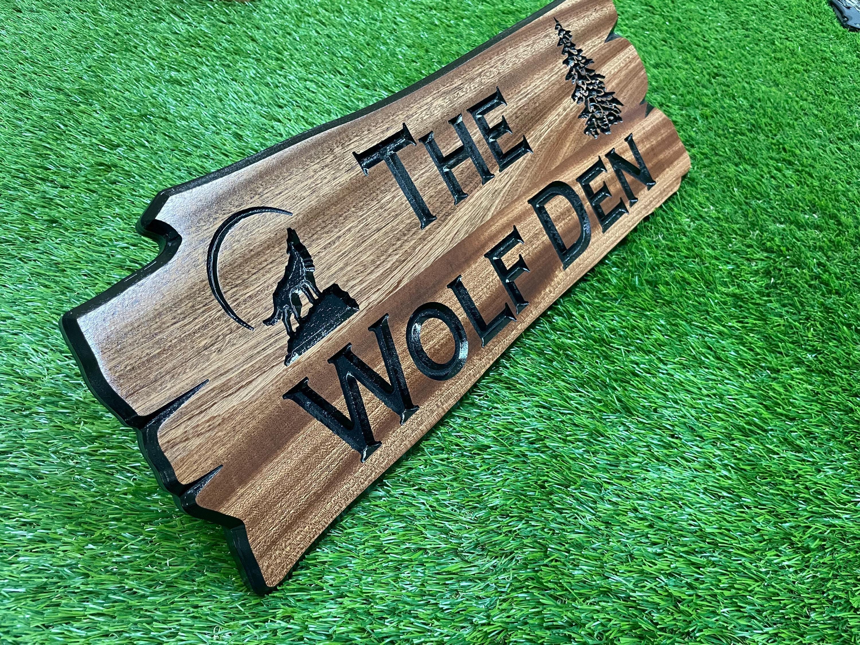 Personalized Wolf Den Sign: Rustic Carved Wood, Farmhouse Decor