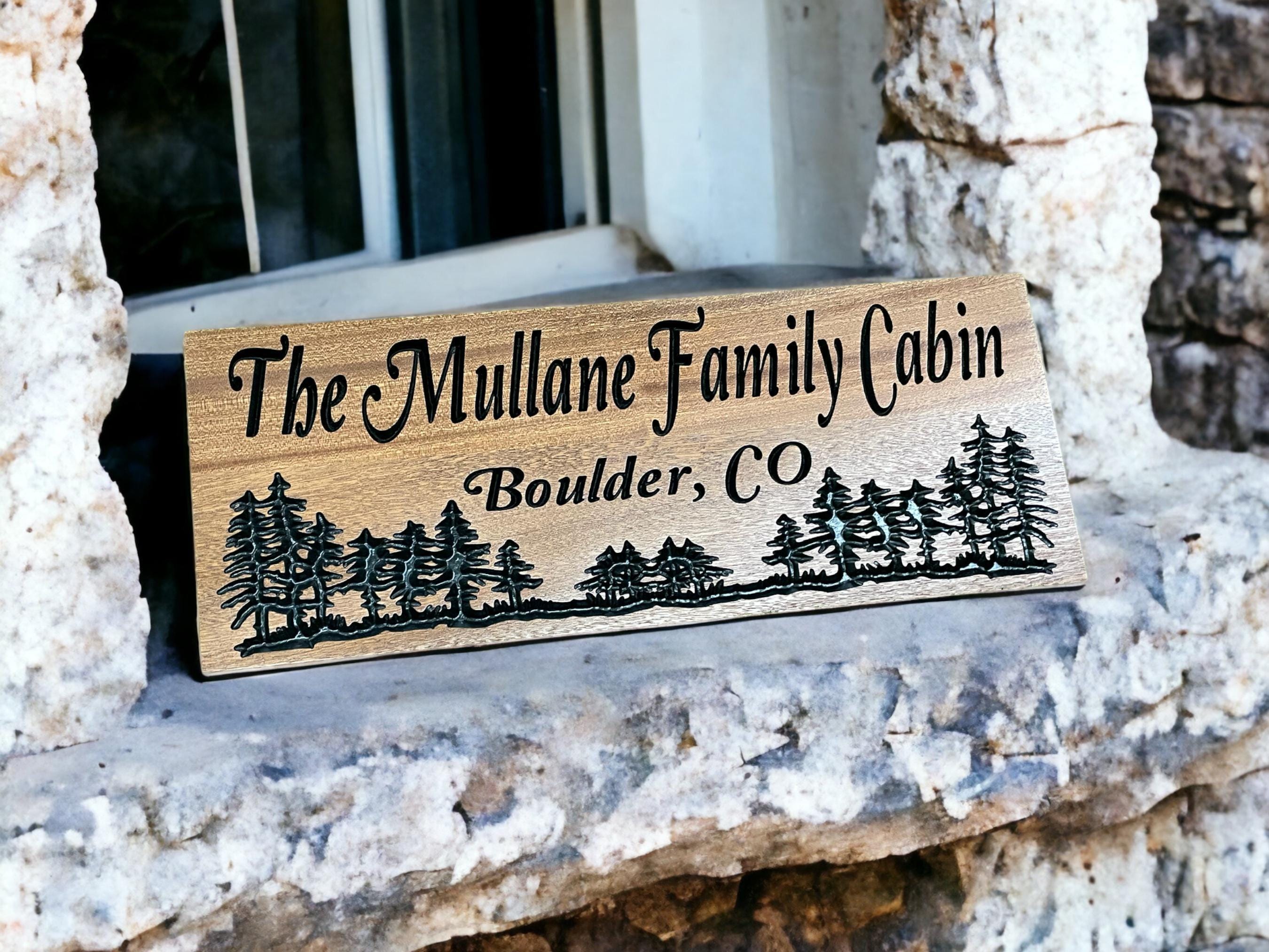 Custom Carved Wood Cabin Sign: Personalized Mountain Home Decor