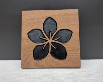 Plumeria Wall Art, Carved Wood Hawaiian Flower Decor, Frangipani Lei Flower Wall Hanging, Solid Hardwood Tropical Spa Bathroom Art