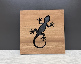 Gecko Wall Art, Carved Wood Lizard Decor, Tropical Hardwood Wall Hanging, Southwestern Desert Home Decor, Reptile Lover Gift