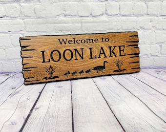 Loon Lake House Gift Custom Wood, Personalized Loon Sign Lake House Decor, Lake Cabin Gift Carved Hardwood, Loon Bird Gift Sign