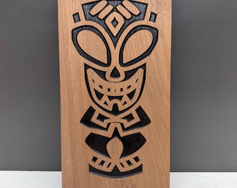 Tiki Mask Wall Art, Carved Wood Tiki Sign, Rustic Tiki Bar Decor, Hawaiian Polynesian Tribal Plaque, Gift for Guys, Outdoor Man Cave