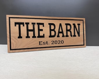 Personalized Barn Sign with Established Date, Custom Wood Barn Name Sign, Farm Decor, Ranch Sign, Carved Hardwood Gift for Farmer