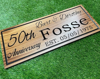 50th Wedding Anniversary Sign Custom Wood, Golden Anniversary Gift Carved Hardwood, Personalized Couple Name Sign, 50 Years Together