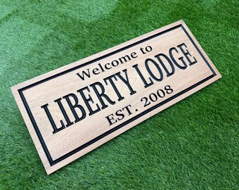 Custom Lodge Sign, Personalized Cabin Welcome Sign with Established Date, Carved Wood Vacation Home Airbnb Decor, Hunting Lodge Gift