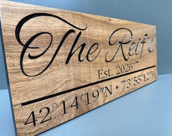 Beach House Gift Personalized Wood Sign, Family Name Established Date Carved Hardwood, Coastal Housewarming Gift, Beach Home Decor Sign
