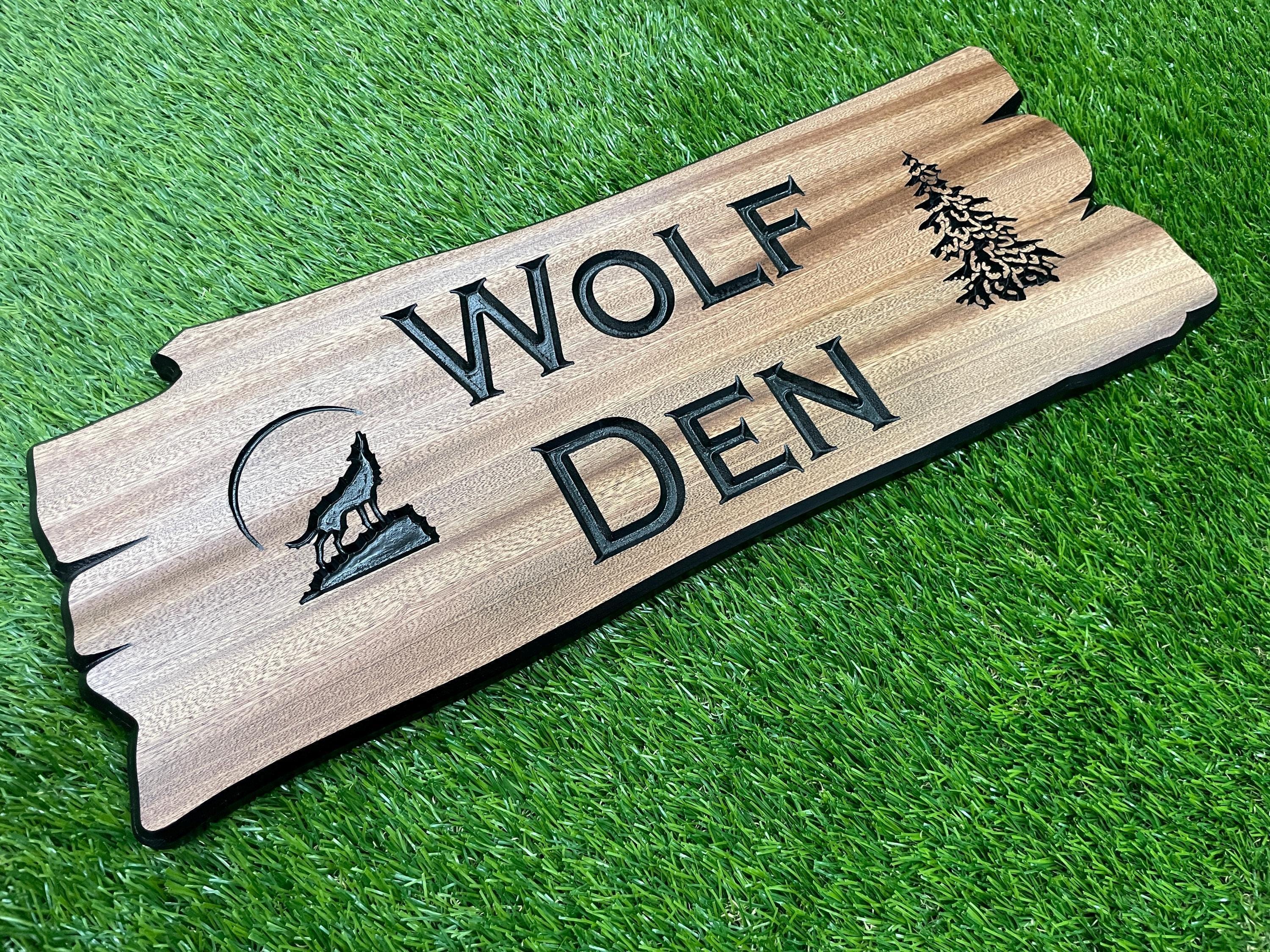 Personalized Wolf Den Sign: Rustic Carved Wood, Farmhouse Decor