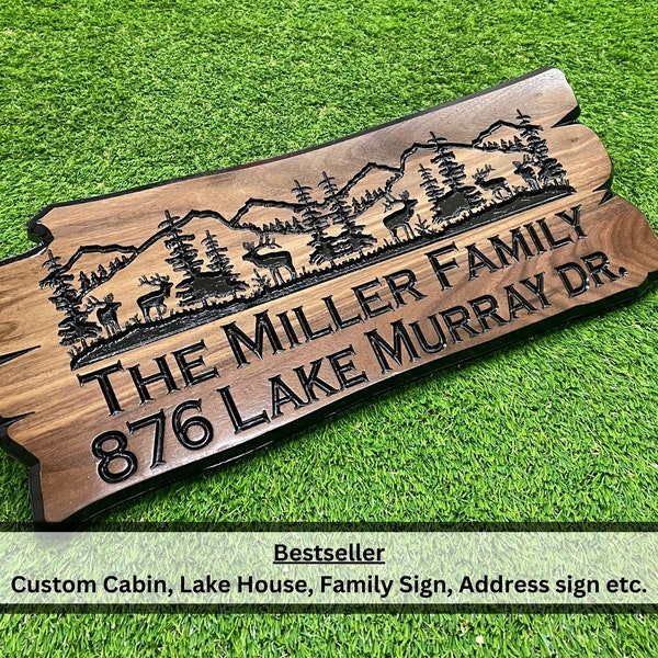 Outdoor Personalized Rustic Sign, Transform your cabin, campsite, with an Outdoor Wood Sign Welcome Sign Wood Wall Address Deer Trees LD-W