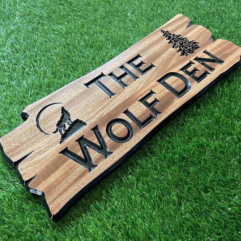 Personalized Wolf Den Sign: Rustic Carved Wood, Farmhouse Decor