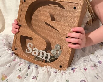 First Communion Gift Personalized Wood Bank, Confirmation Keepsake, Engraved Religious Gift, Custom Name Bank